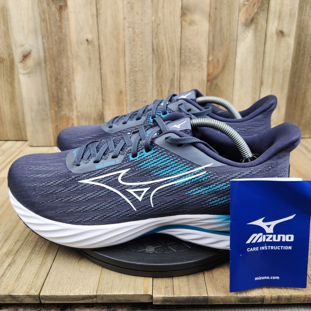Mizuno Wave Inspire 21 Mens 11 Wide 2E Running Shoes Navy Cyan J1GC254551